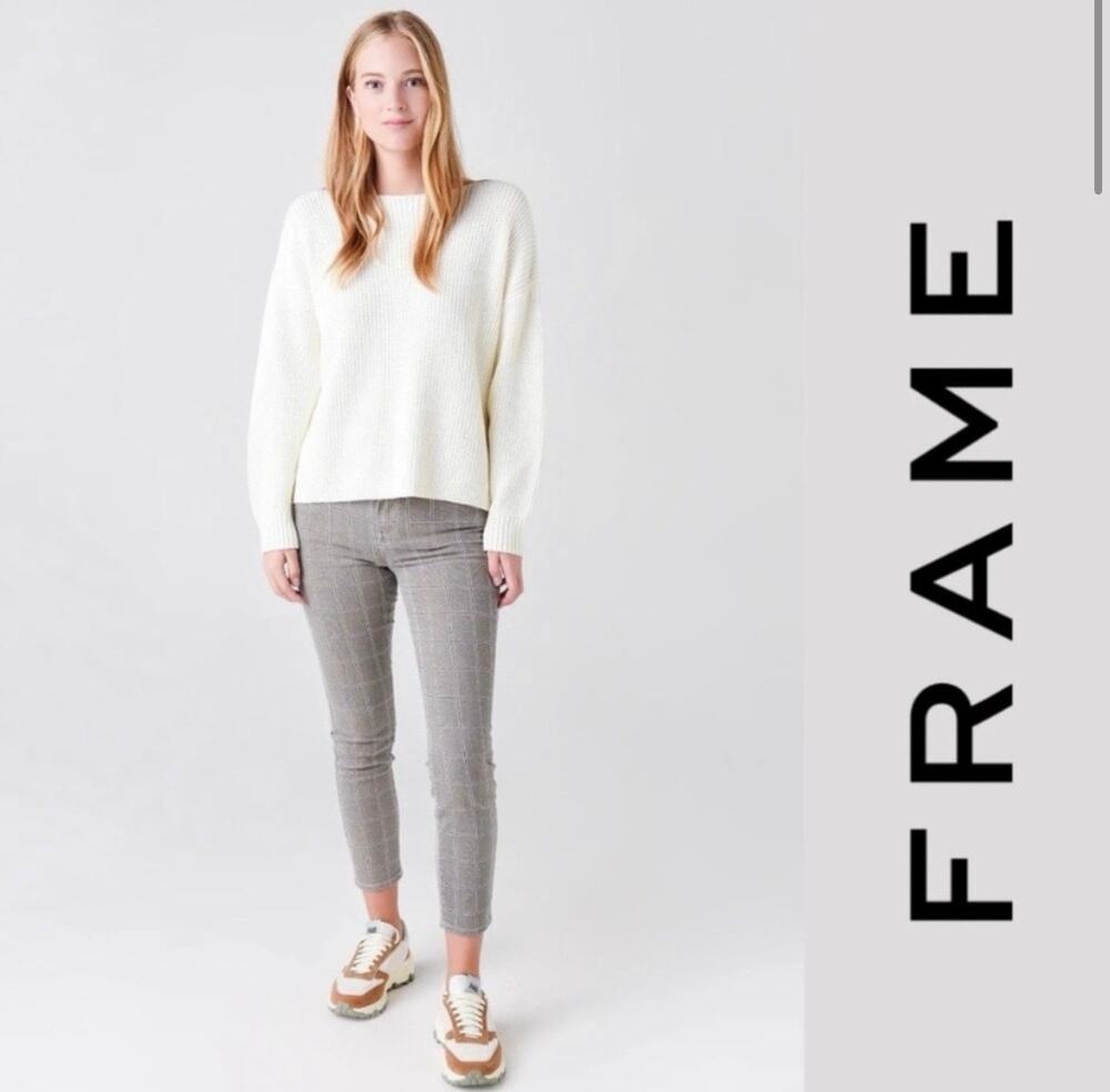 FRAME Jeans Le High Skinny Crop Stretch Gray Red Plaid 27